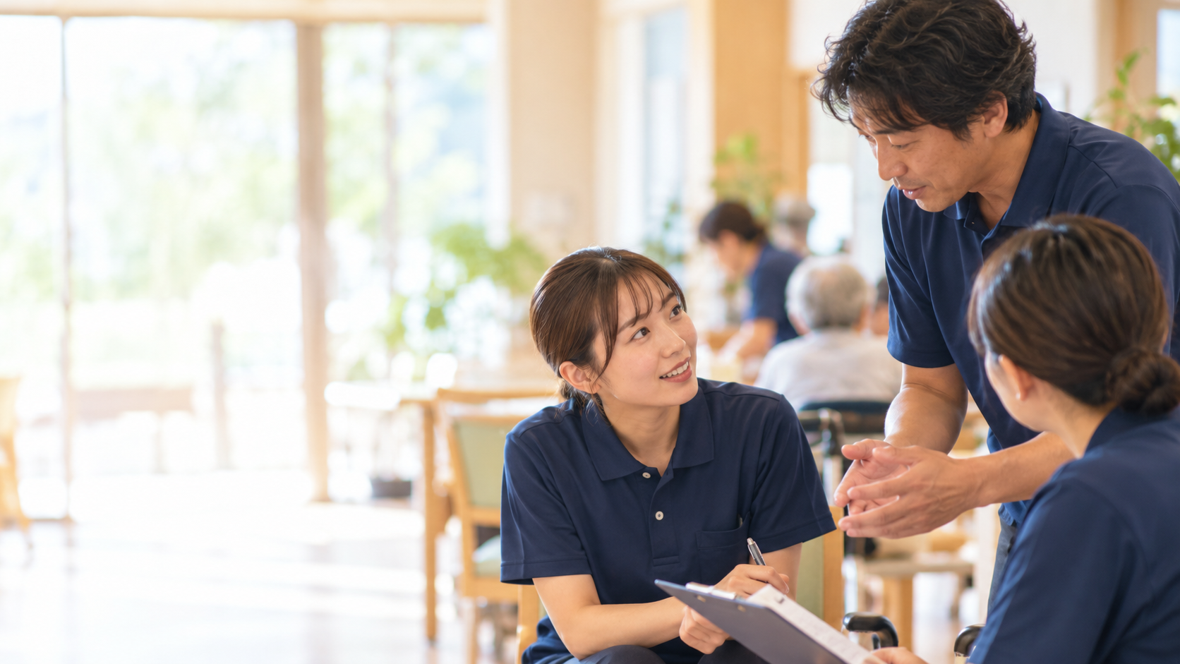 談笑する介護職員